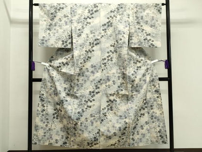 平和屋着物▽上質な紬　単衣　枝梅文　正絹　逸品　CAAV8925gh