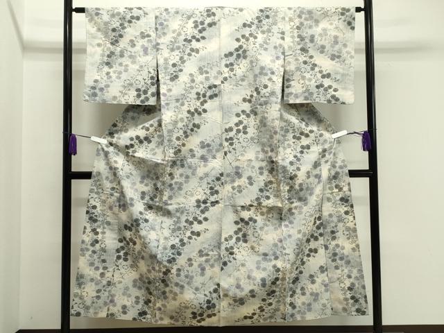 平和屋着物▽上質な紬　単衣　枝梅文　正絹　逸品　CAAV8925gh