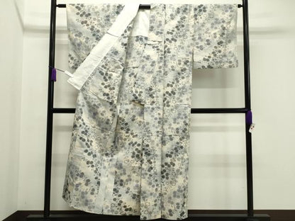 平和屋着物▽上質な紬　単衣　枝梅文　正絹　逸品　CAAV8925gh