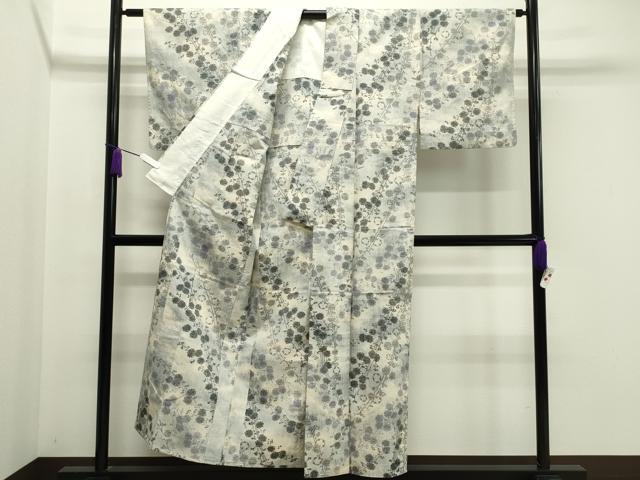 平和屋着物▽上質な紬　単衣　枝梅文　正絹　逸品　CAAV8925gh