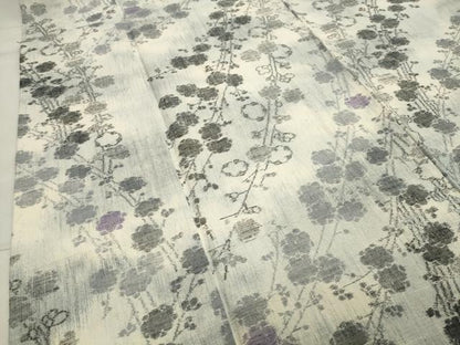 平和屋着物▽上質な紬　単衣　枝梅文　正絹　逸品　CAAV8925gh