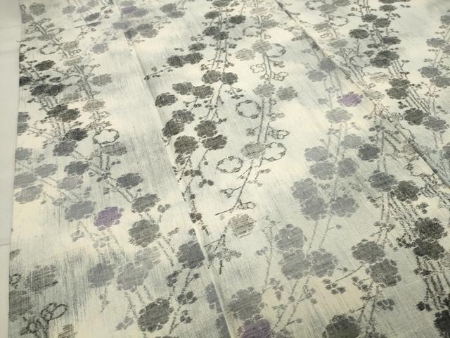 平和屋着物▽上質な紬　単衣　枝梅文　正絹　逸品　CAAV8925gh