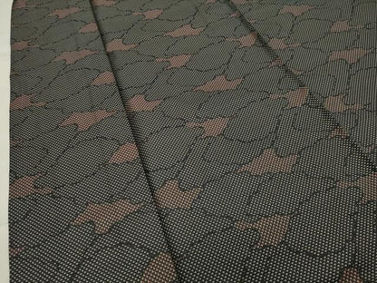 平和屋着物▽上質な紬 単衣 雲重ね文 黒地 正絹 逸品 CAAV8926gh