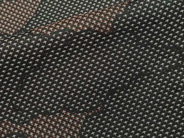 平和屋着物▽上質な紬 単衣 雲重ね文 黒地 正絹 逸品 CAAV8926gh