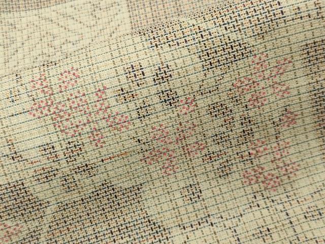 平和屋着物▽上質な紬 単衣 雲取り市松草花文 正絹 逸品 CAAV8927gh