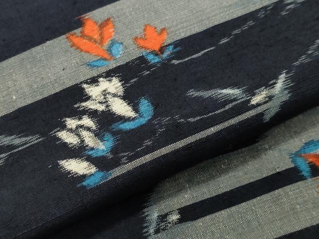 平和屋着物▽上質な紬　単衣　草花文　正絹　逸品　CAAV8929gh