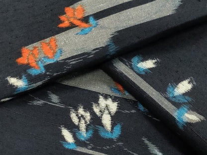 平和屋着物▽上質な紬　単衣　草花文　正絹　逸品　CAAV8929gh