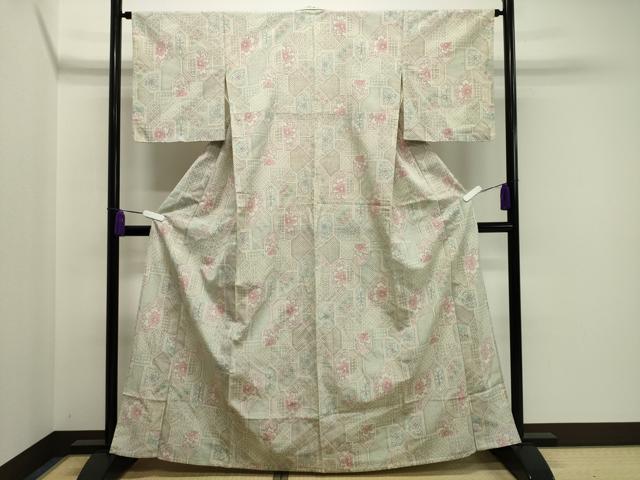 平和屋着物▽本塩沢 単衣 吉祥花唐草文 正絹 逸品 未使用 CAAV8931gh