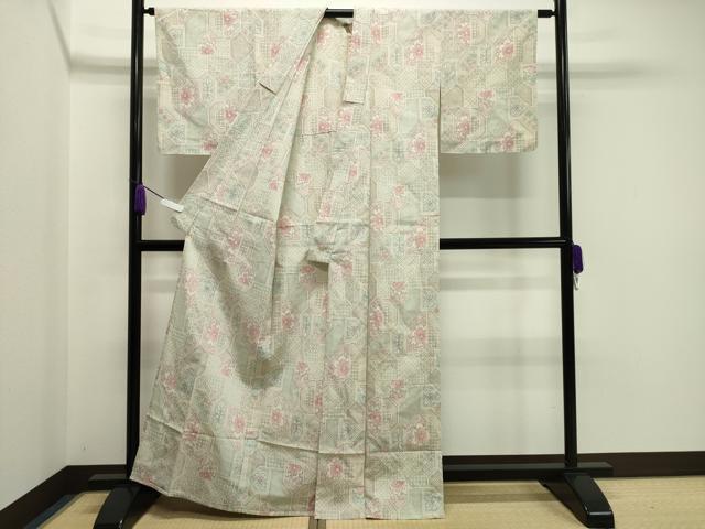平和屋着物▽本塩沢 単衣 吉祥花唐草文 正絹 逸品 未使用 CAAV8931gh