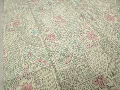 平和屋着物▽本塩沢 単衣 吉祥花唐草文 正絹 逸品 未使用 CAAV8931gh