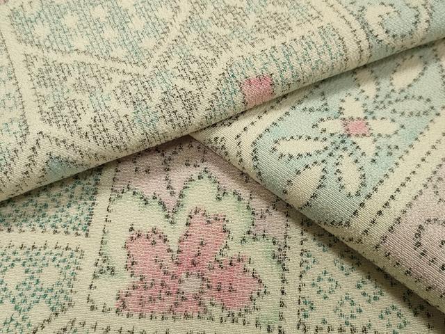 平和屋着物▽本塩沢 単衣 吉祥花唐草文 正絹 逸品 未使用 CAAV8931gh