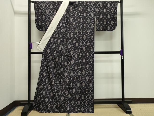 平和屋着物▽上質なお召　単衣　菱吉祥花文　正絹　逸品　CAAV8932gh