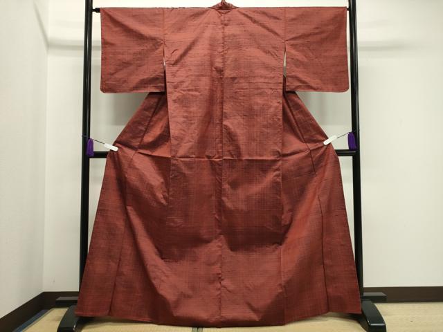 平和屋着物▽上質な紬 単衣 格子柄 正絹 逸品 未使用 CAAV8934gh