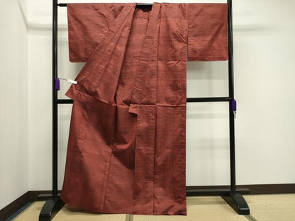平和屋着物▽上質な紬 単衣 格子柄 正絹 逸品 未使用 CAAV8934gh