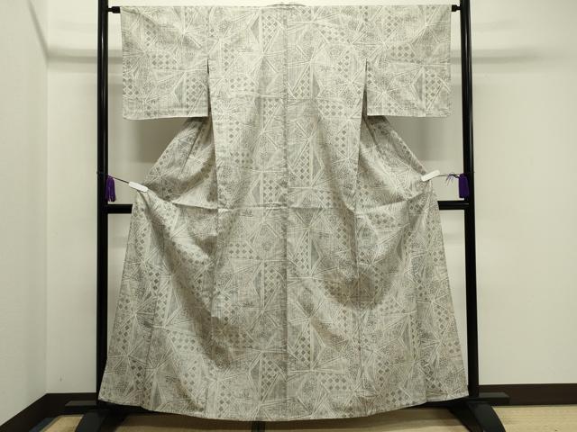 平和屋着物▽上質な紬 単衣 切嵌花文 正絹 逸品 未使用 CAAV8940gh