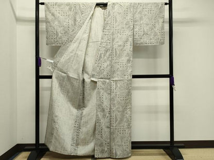 平和屋着物▽上質な紬 単衣 切嵌花文 正絹 逸品 未使用 CAAV8940gh