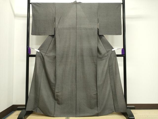 平和屋着物▽上質な小紋 単衣 麻の葉文様 黒地 正絹 逸品 CAAV8941gh