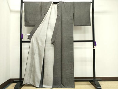 平和屋着物▽上質な小紋 単衣 麻の葉文様 黒地 正絹 逸品 CAAV8941gh