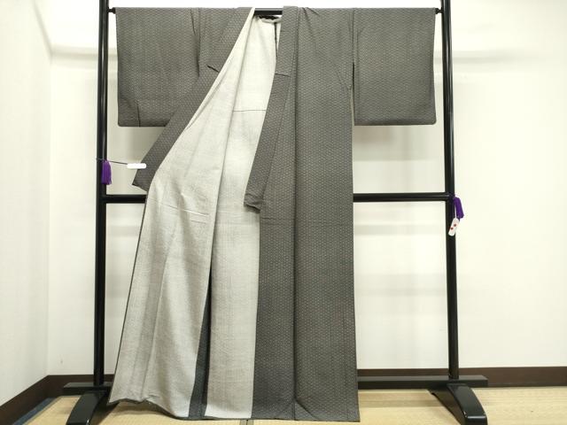 平和屋着物▽上質な小紋 単衣 麻の葉文様 黒地 正絹 逸品 CAAV8941gh