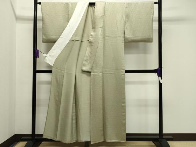 平和屋着物▽上質な色無地 単衣 紗綾形草花地紋 若芽色 正絹 逸品 CAAV8942gh