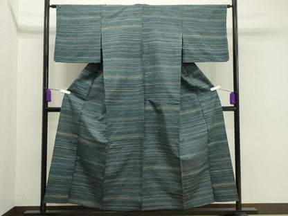 平和屋着物▽上質な紬 単衣 横段文 正絹 逸品 CAAV8944gh