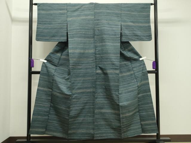 平和屋着物▽上質な紬 単衣 横段文 正絹 逸品 CAAV8944gh