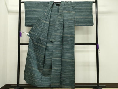 平和屋着物▽上質な紬 単衣 横段文 正絹 逸品 CAAV8944gh