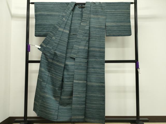 平和屋着物▽上質な紬 単衣 横段文 正絹 逸品 CAAV8944gh