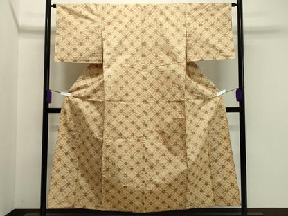 平和屋着物▽上質な紬 単衣 七宝花文 正絹 逸品 CAAV8948gh
