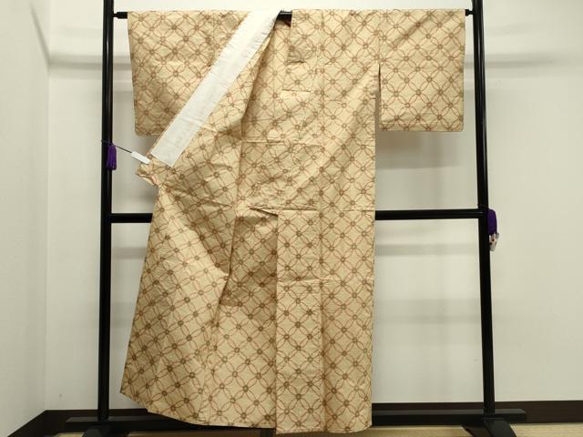 平和屋着物▽上質な紬 単衣 七宝花文 正絹 逸品 CAAV8948gh