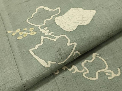 平和屋着物▽生紬 単衣 葡萄蔦の葉文 三越扱い 正絹 逸品 CAAV8951gh