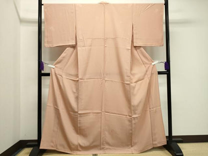 平和屋着物▽色無地　単衣　花丸地紋　洗柿色　さんび謹製　洗える着物　CAAV8953gh