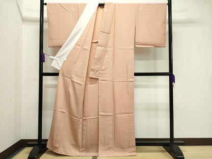 平和屋着物▽色無地　単衣　花丸地紋　洗柿色　さんび謹製　洗える着物　CAAV8953gh