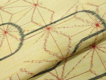 平和屋着物▽上質な紬 単衣 エ霞麻の葉文様 正絹 逸品 未使用 CAAV8956gh