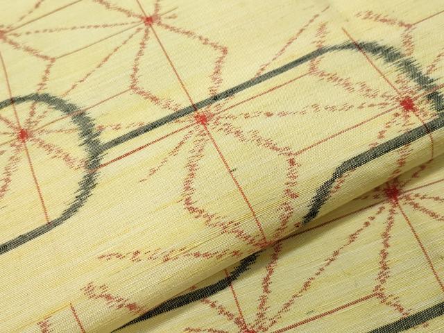 平和屋着物▽上質な紬 単衣 エ霞麻の葉文様 正絹 逸品 未使用 CAAV8956gh