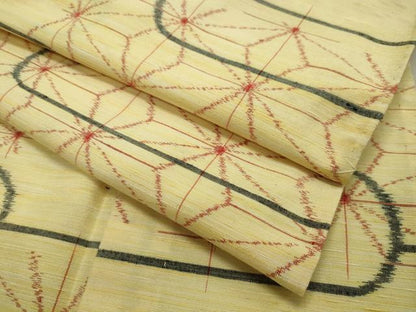 平和屋着物▽上質な紬 単衣 エ霞麻の葉文様 正絹 逸品 未使用 CAAV8956gh