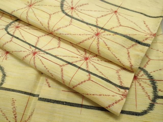 平和屋着物▽上質な紬 単衣 エ霞麻の葉文様 正絹 逸品 未使用 CAAV8956gh