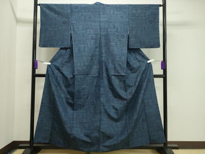 平和屋着物▽上質な紬 単衣 吉祥花文 正絹 逸品 CAAV8958gh