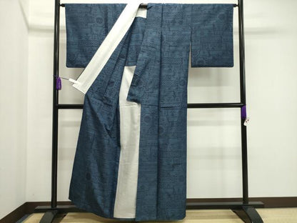 平和屋着物▽上質な紬 単衣 吉祥花文 正絹 逸品 CAAV8958gh