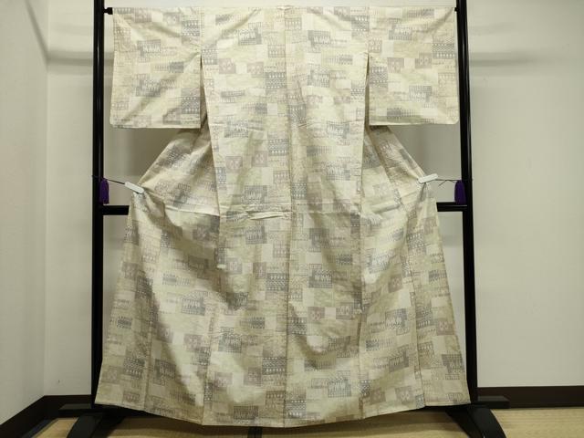 平和屋着物▽本場大島紬 単衣 白大島 7マルキ 吉祥文 正絹 逸品 CAAV8959gh