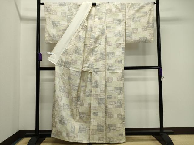 平和屋着物▽本場大島紬 単衣 白大島 7マルキ 吉祥文 正絹 逸品 CAAV8959gh