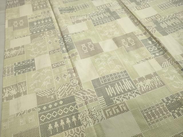 平和屋着物▽本場大島紬 単衣 白大島 7マルキ 吉祥文 正絹 逸品 CAAV8959gh