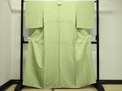 平和屋着物▽上質な色無地 単衣 更紗花唐草地紋 若菜色 正絹 逸品 未使用 CAAV8960gh