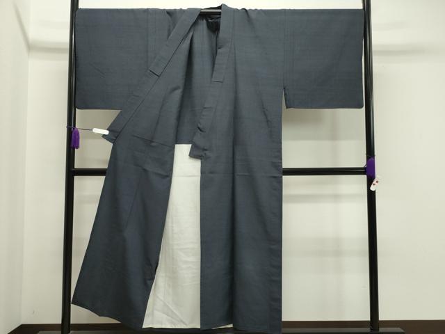 平和屋着物▽男性　紬　単衣　藍鉄色　正絹　逸品　CAAV8962gh