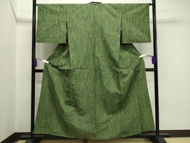 平和屋着物▽上質な紬　単衣　縞　正絹　逸品　CAAV8966gh