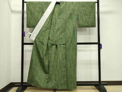 平和屋着物▽上質な紬　単衣　縞　正絹　逸品　CAAV8966gh