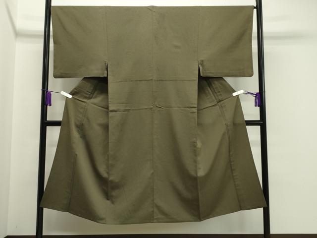 平和屋着物▽男性 髭紬 単衣 黄海松茶色 正絹 逸品 CAAV8975gh