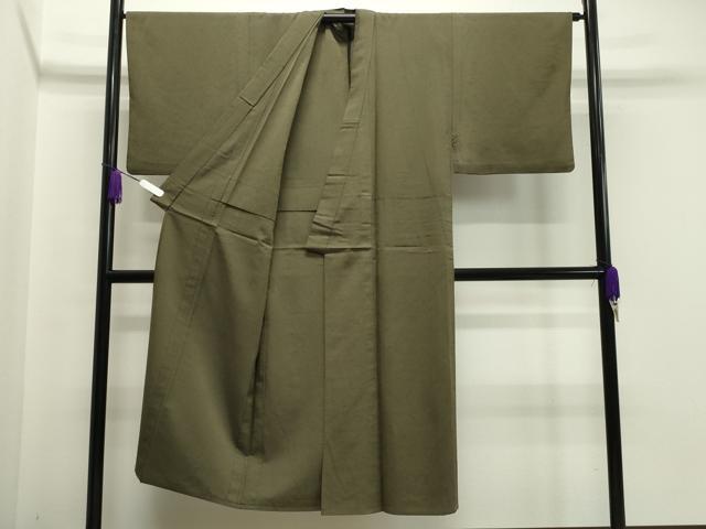 平和屋着物▽男性 髭紬 単衣 黄海松茶色 正絹 逸品 CAAV8975gh
