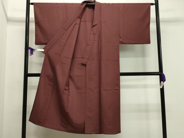 平和屋着物▽男性　色無地　単衣　小豆色　洗える着物　CAAV8976gh