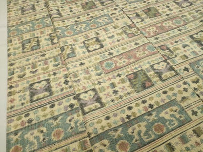 平和屋着物▽上質な紬　単衣　横段吉祥花鳥文　正絹　逸品　CAAV8980gh